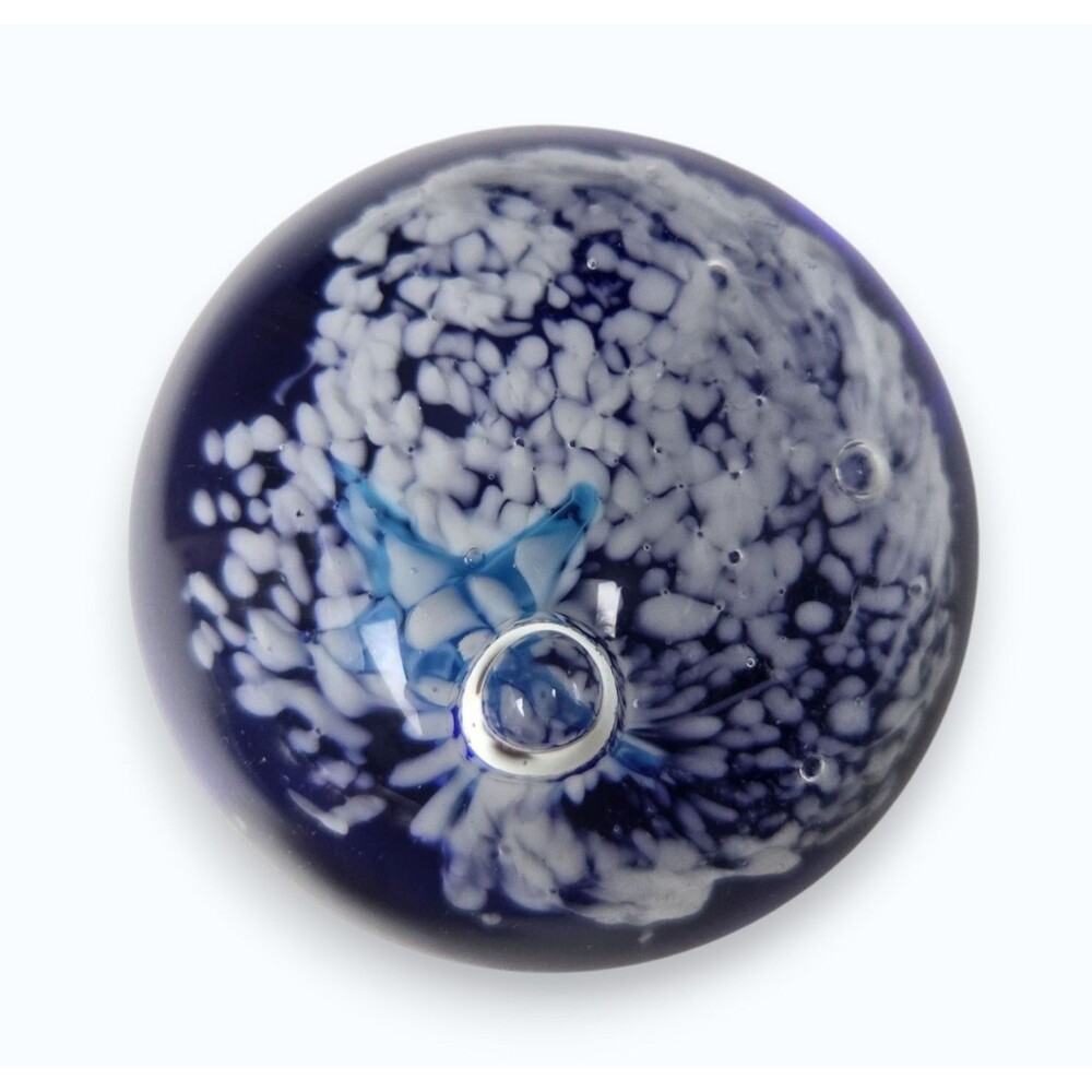 Vintage Art Glass Starfish Paperweight Controlled Bubble Cobalt Blue Ocean 3"